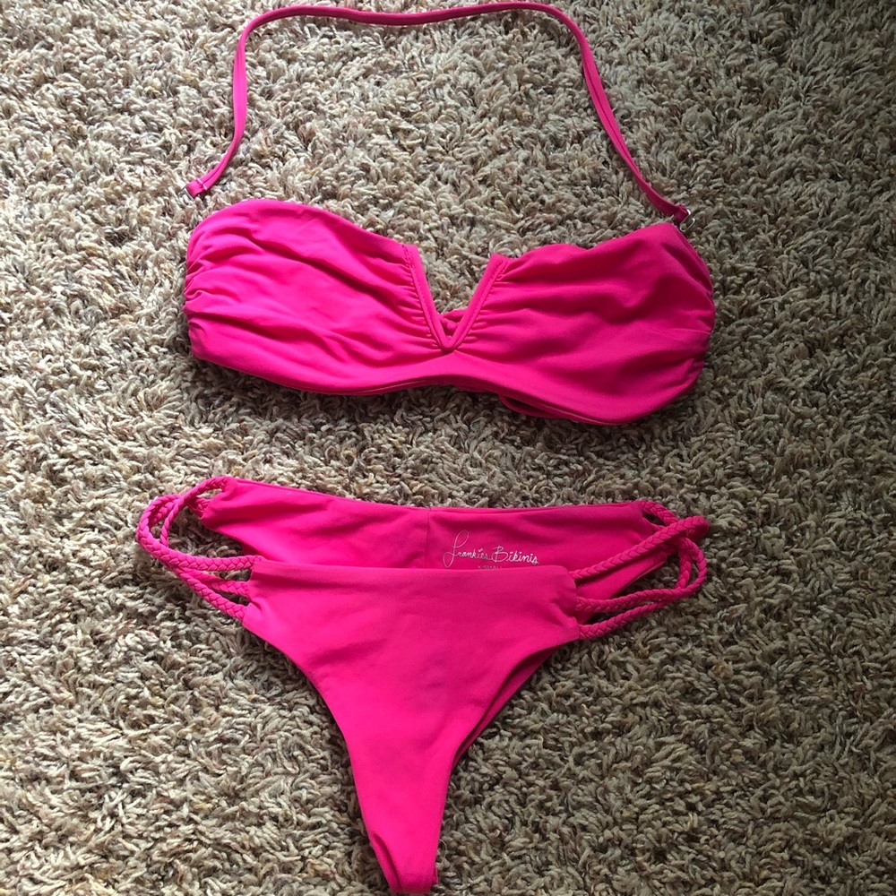 Frankie’s Bikinis Pink Bandeau Bikini Set XS